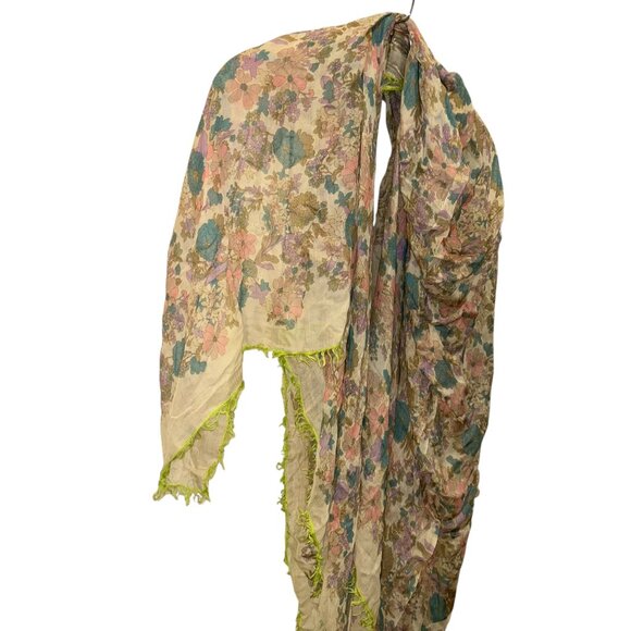 marc jacbos diaphanous Spring floral neon green fringe shawl scarf wrap - Picture 5 of 6